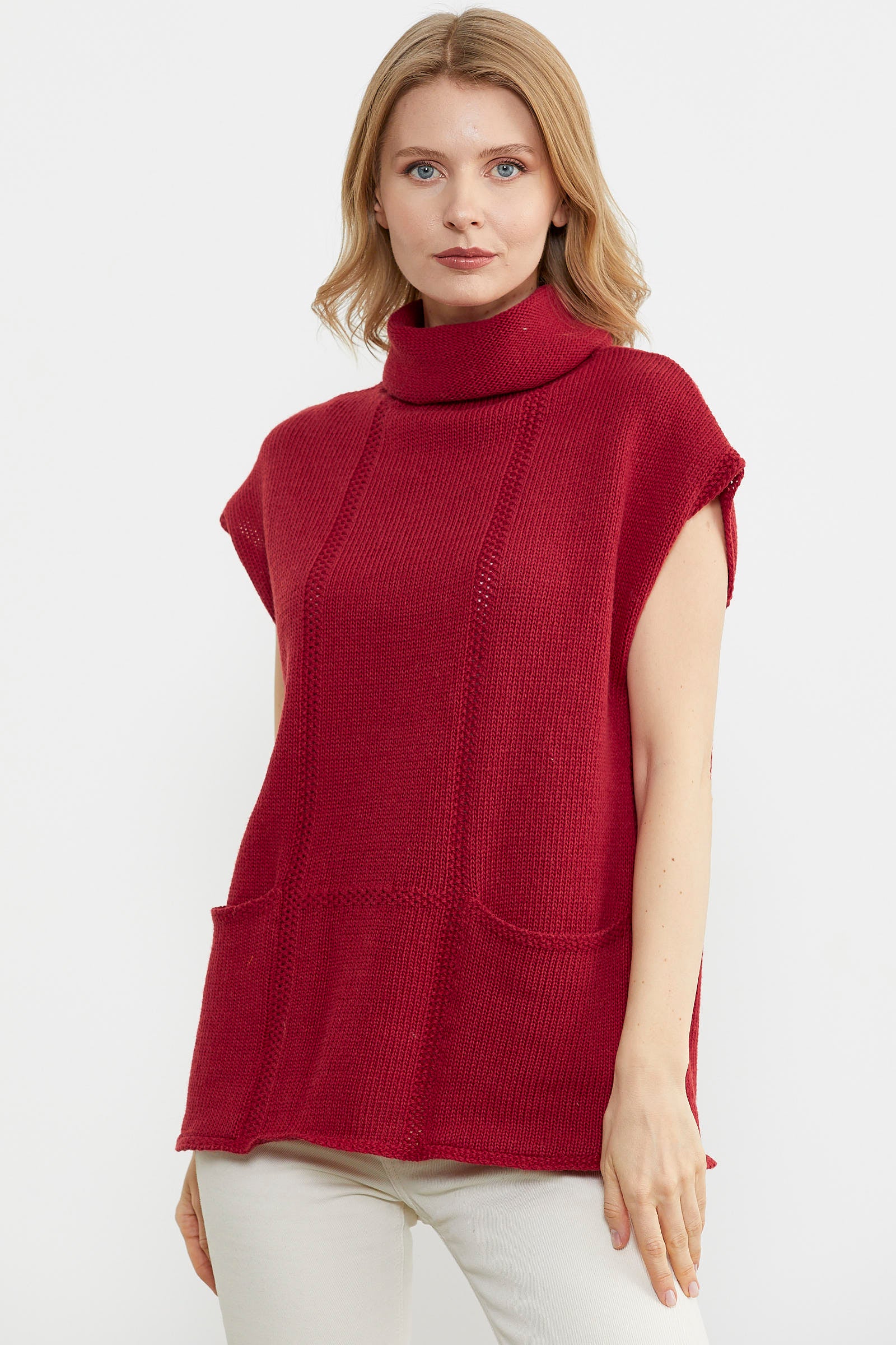 Tam Balıkçı Kısa Kol Triko Kazak - Kırmızı (2) Sementa