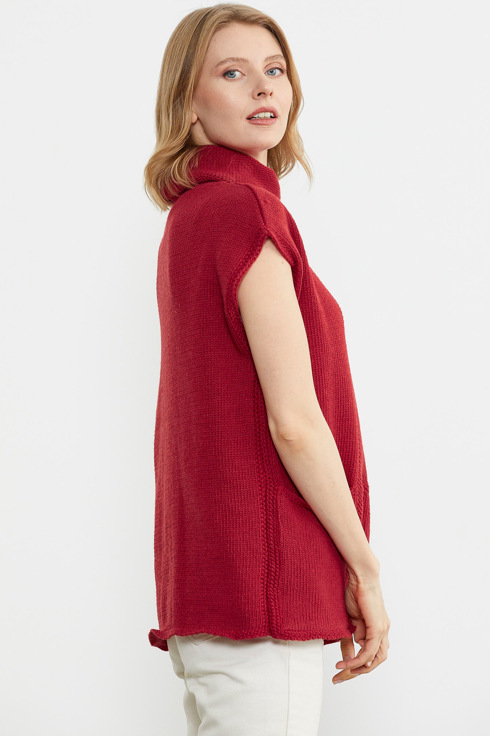 Tam Balıkçı Kısa Kol Triko Kazak - Kırmızı (4) Sementa