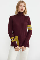 Tam Balıkçı Renk Detaylı Triko Kazak - Bordo (3) Sementa