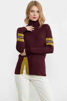 Tam Balıkçı Renk Detaylı Triko Kazak - Bordo (4) Sementa