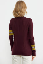 Tam Balıkçı Renk Detaylı Triko Kazak - Bordo (5) Sementa