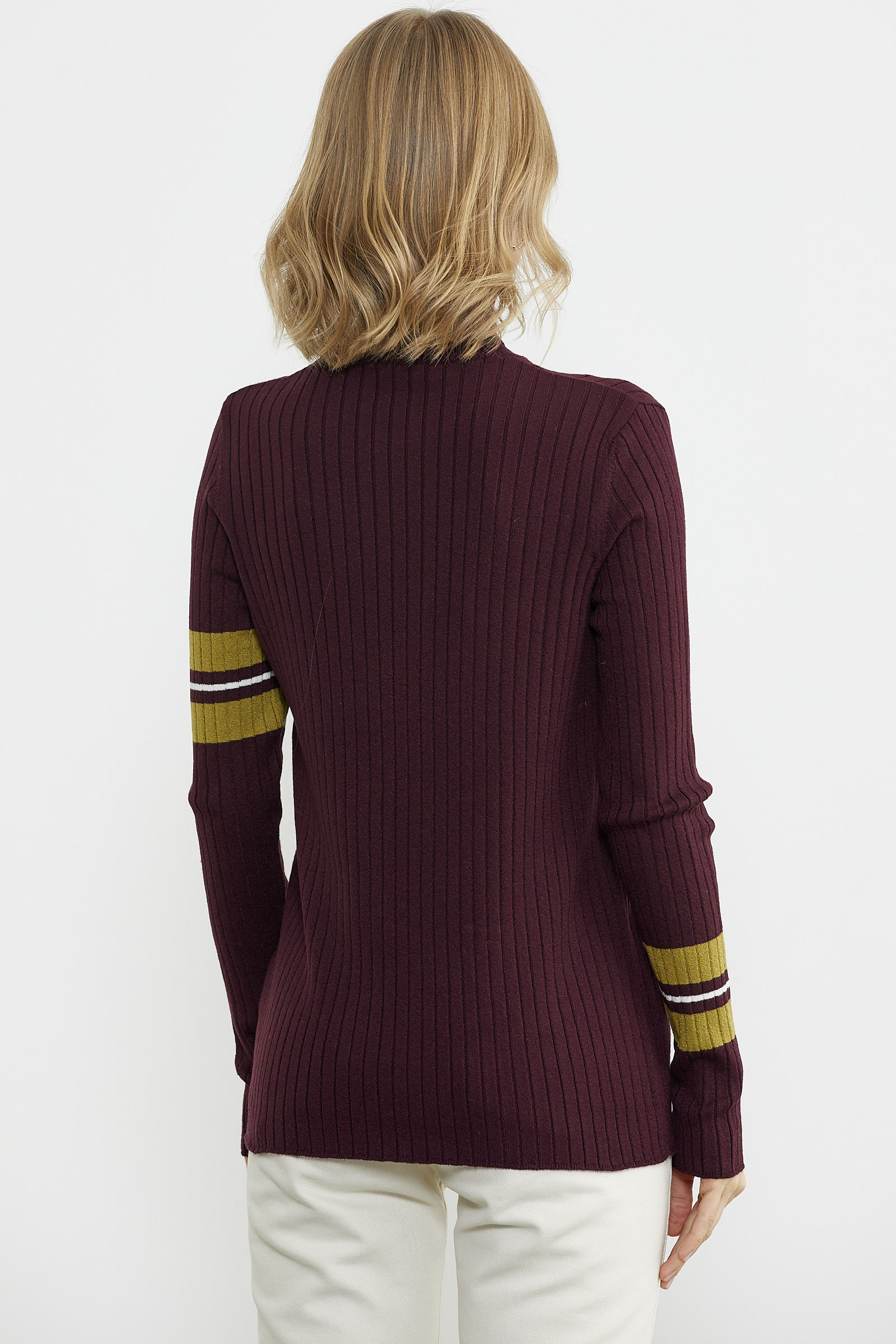 Tam Balıkçı Renk Detaylı Triko Kazak - Bordo (5) Sementa