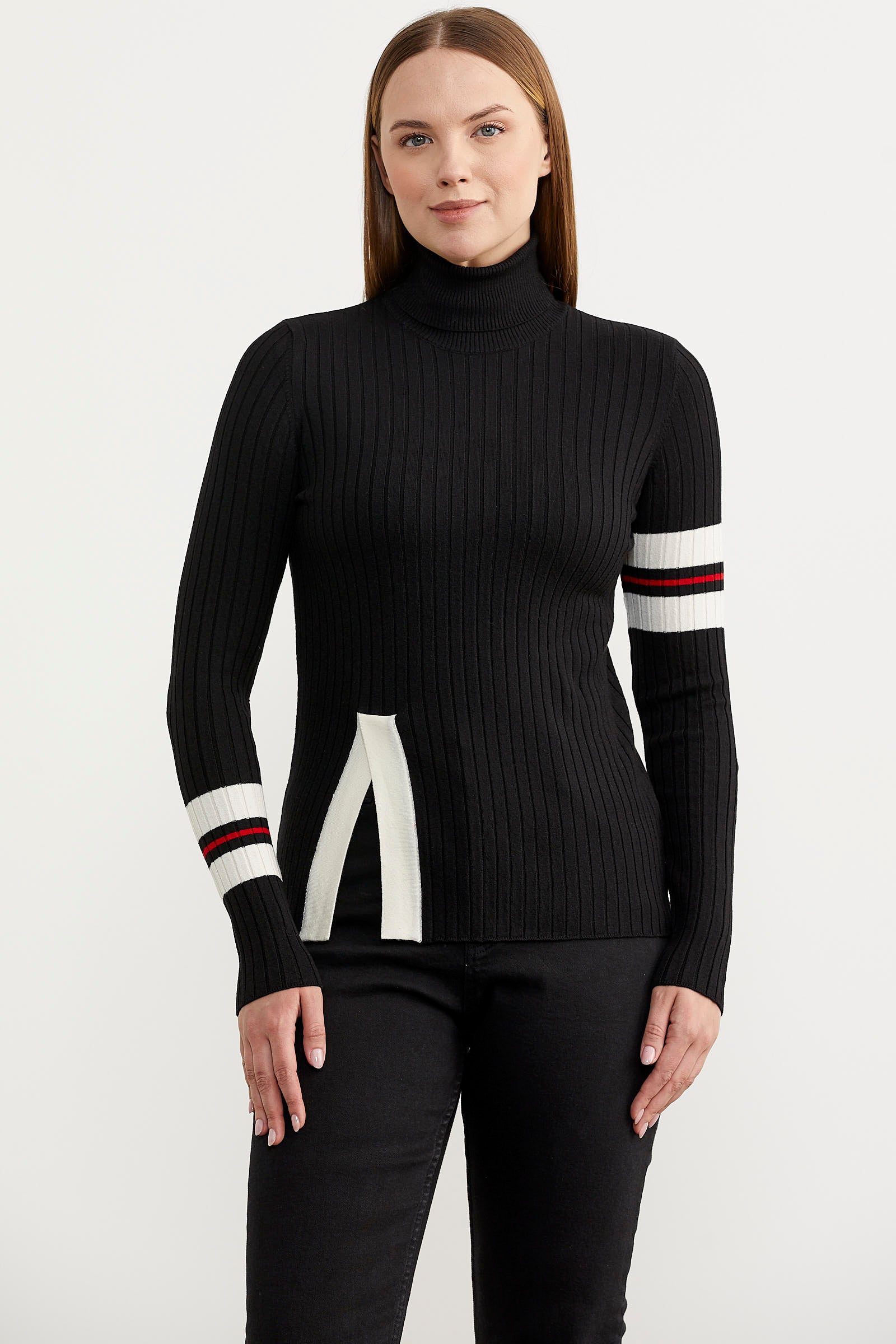 Tam Balıkçı Renk Detaylı Triko Kazak - Siyah (2) Sementa