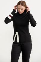 Tam Balıkçı Renk Detaylı Triko Kazak - Siyah (4) Sementa