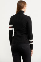 Tam Balıkçı Renk Detaylı Triko Kazak - Siyah (5) Sementa