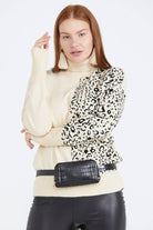 Tam Balıkçı Triko Leopar Desenli Kadın Kazak - Kemik (3) Sementa