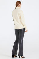 Tam Balıkçı Triko Leopar Desenli Kadın Kazak - Kemik (4) Sementa