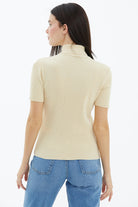 Tam Balıkçı Yaka Kısa Kollu Triko Kazak - Krem (4) Sementa