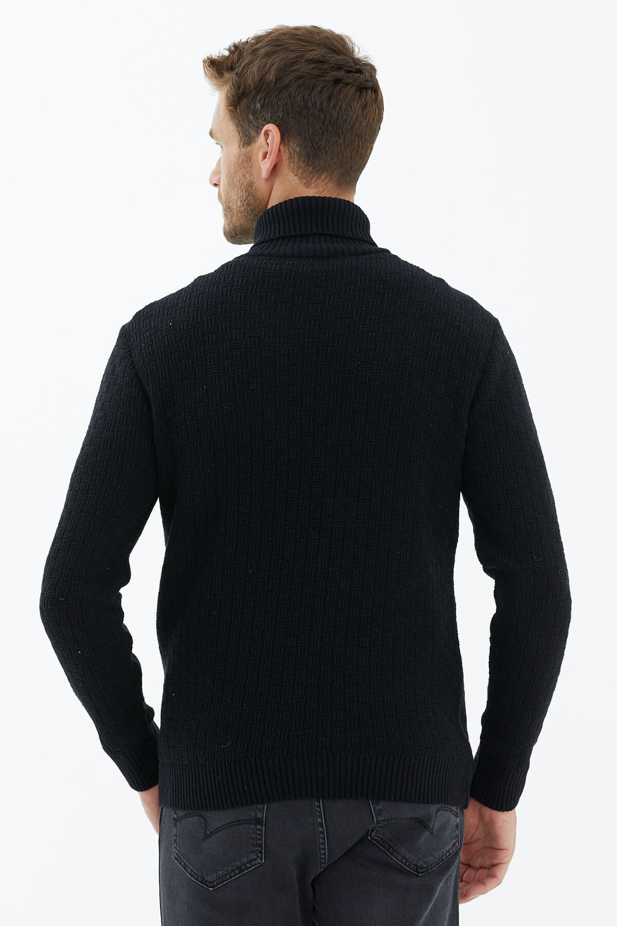 Tam Balıkçı Yaka Triko Kazak - Siyah (4) Sementa