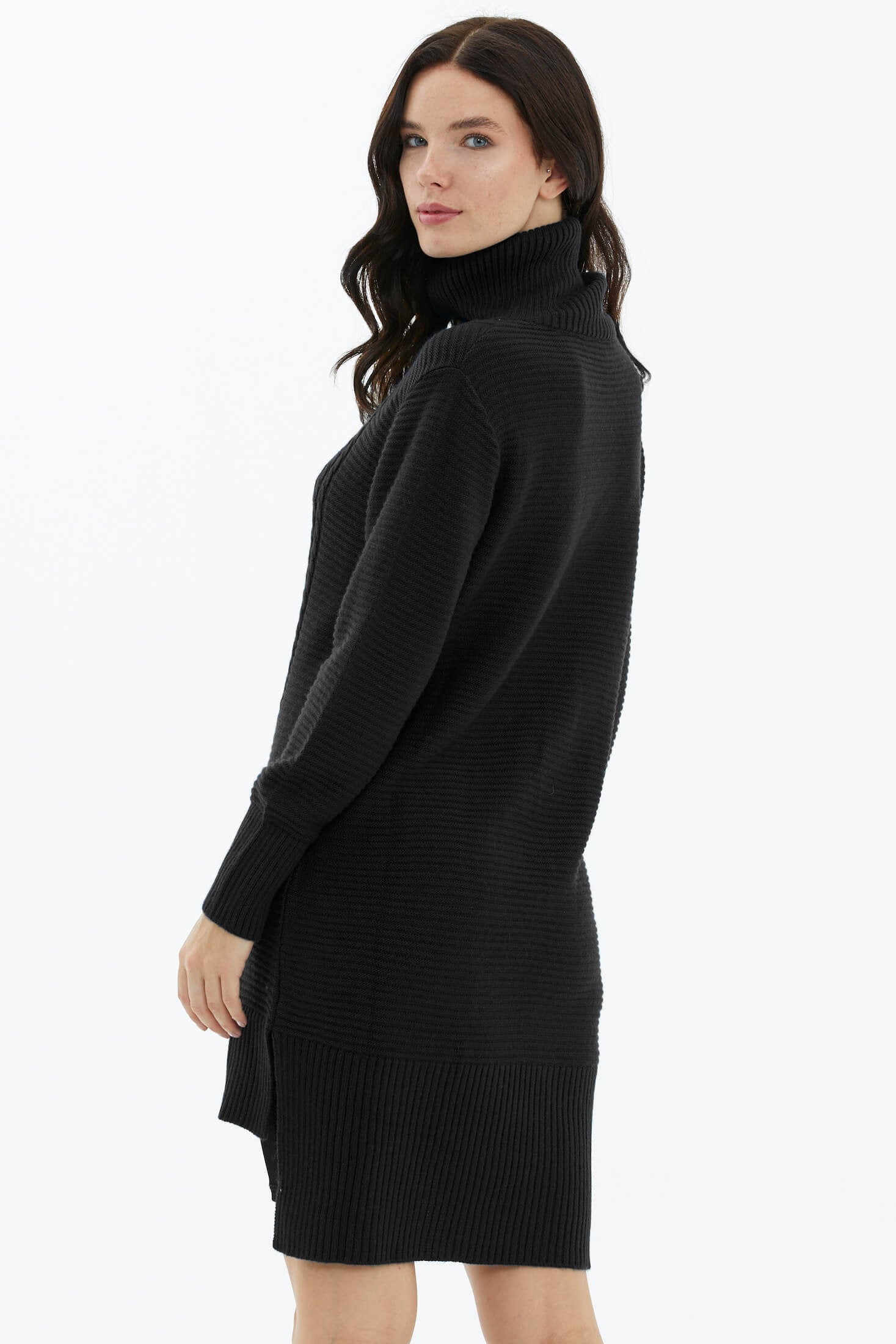 Tam Balıkçı Yaka Triko Tunik - Siyah (3) Sementa