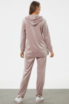 Tam Fermuarlı Kadife Taşlı Eşofman Takım - Açık Pembe (6) Sementa