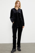 Tam Fermuarlı Tunik Boy Kadife Eşofman Takım - Siyah (1) Sementa