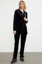 Tam Fermuarlı Tunik Boy Kadife Eşofman Takım - Siyah (3) Sementa