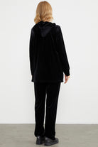 Tam Fermuarlı Tunik Boy Kadife Eşofman Takım - Siyah (6) Sementa