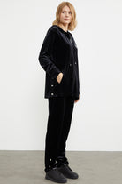 Tam Fermuarlı Tunik Boy Kadife Eşofman Takım - Siyah (5) Sementa