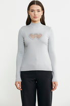 Taş Detaylı Dik Yaka Triko Kazak - Gri - Sementa