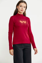 Taş Detaylı Dik Yaka Triko Kazak - Kırmızı - Sementa