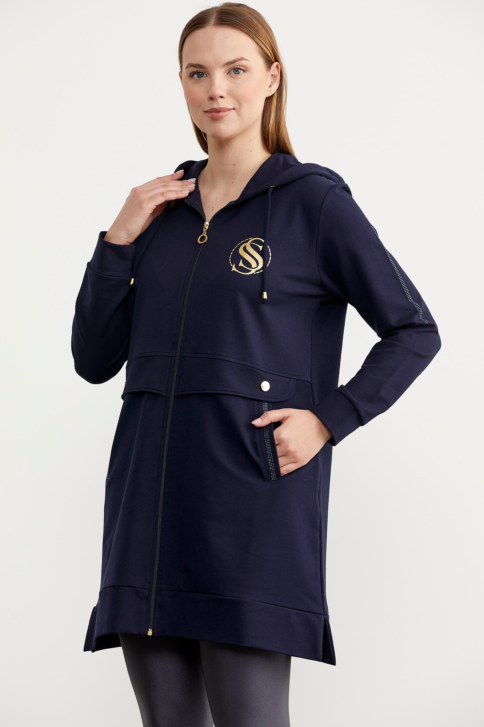 Navy blue tunic sweatshirt outlet