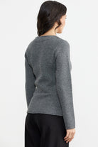 Taş Detaylı Kısa Yünlü Triko Ceket - Koyu Gri (6) Sementa