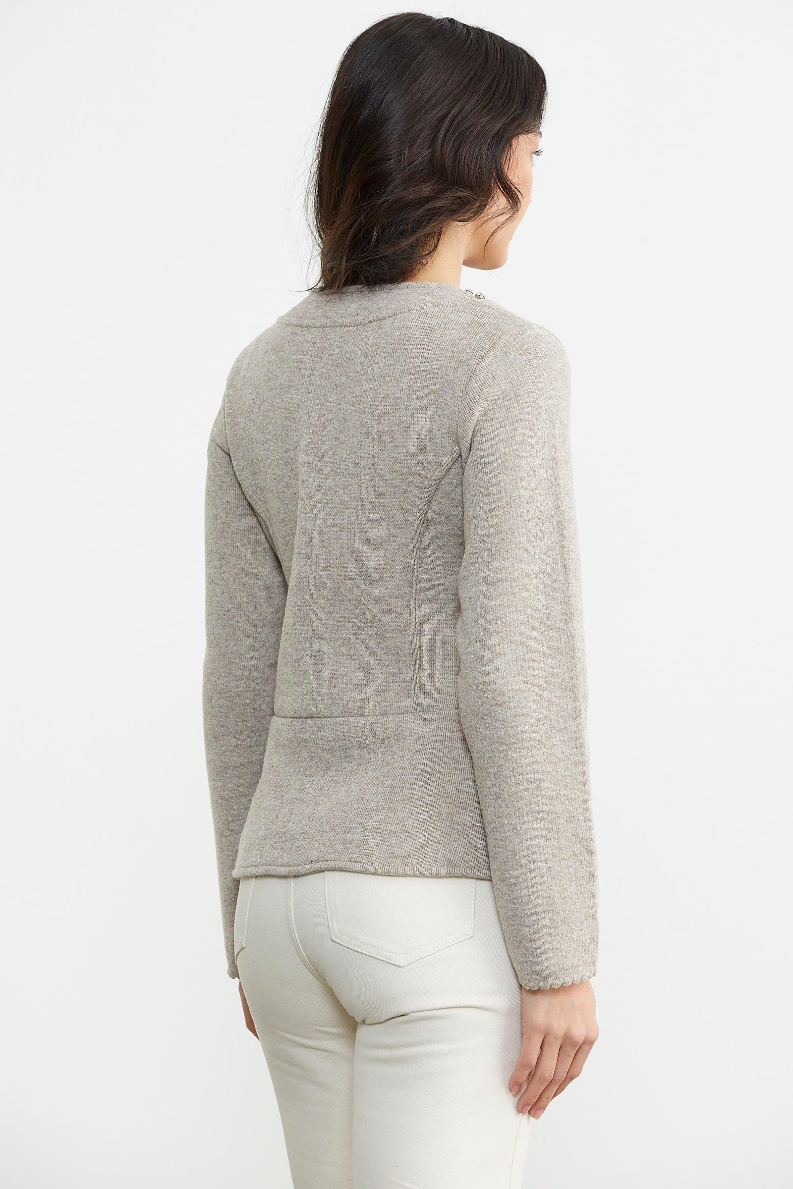 Taş Detaylı Kısa Yünlü Triko Ceket - Vizon - Sementa