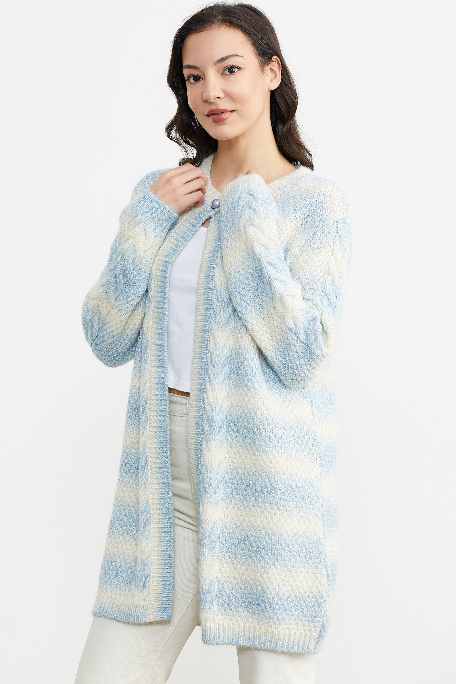 Tek Düğme Uzun Triko Hırka - Mavi (2) Sementa