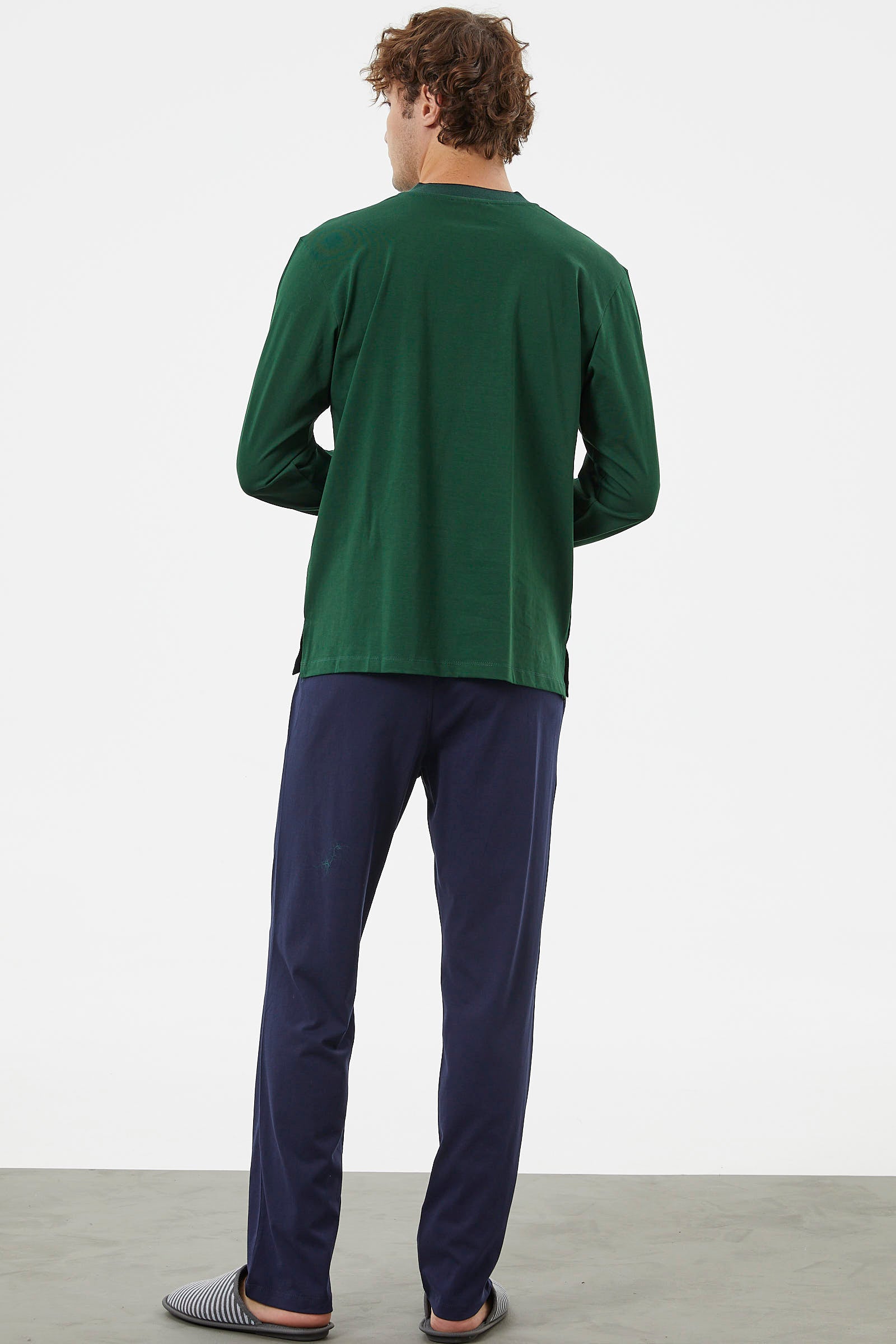 Triko Kombinli Düğmeli Pijama Takım - Yeşil (6) Sementa