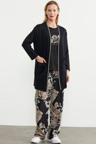 Triko Şeritli Büyük Beden Ceket - Siyah (1) Sementa