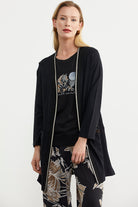 Triko Şeritli Büyük Beden Ceket - Siyah (3) Sementa