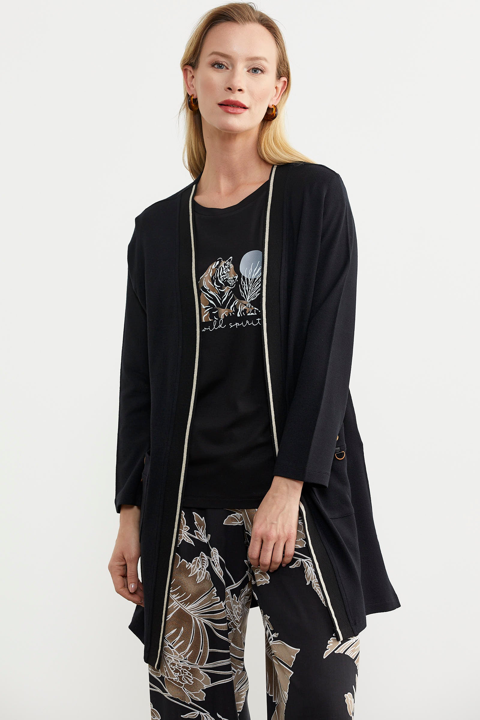 Triko Şeritli Büyük Beden Ceket - Siyah (3) Sementa