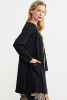 Triko Şeritli Büyük Beden Ceket - Siyah (4) Sementa