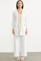 Triko Şeritli Büyük Beden Krep Ceket - Ekru (1) Sementa