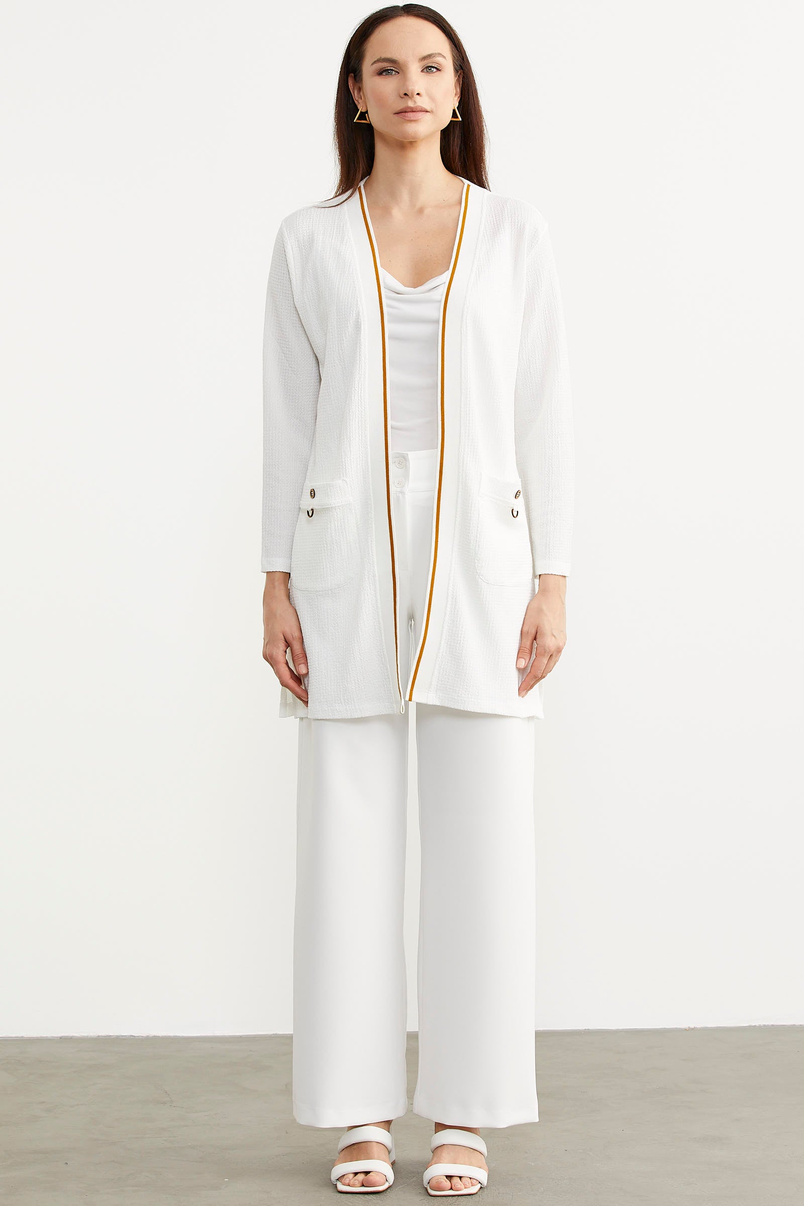 Triko Şeritli Büyük Beden Krep Ceket - Ekru (3) Sementa