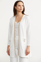 Triko Şeritli Büyük Beden Krep Ceket - Ekru (4) Sementa