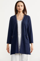 Triko Şeritli Büyük Beden Krep Ceket - Lacivert (1) Sementa