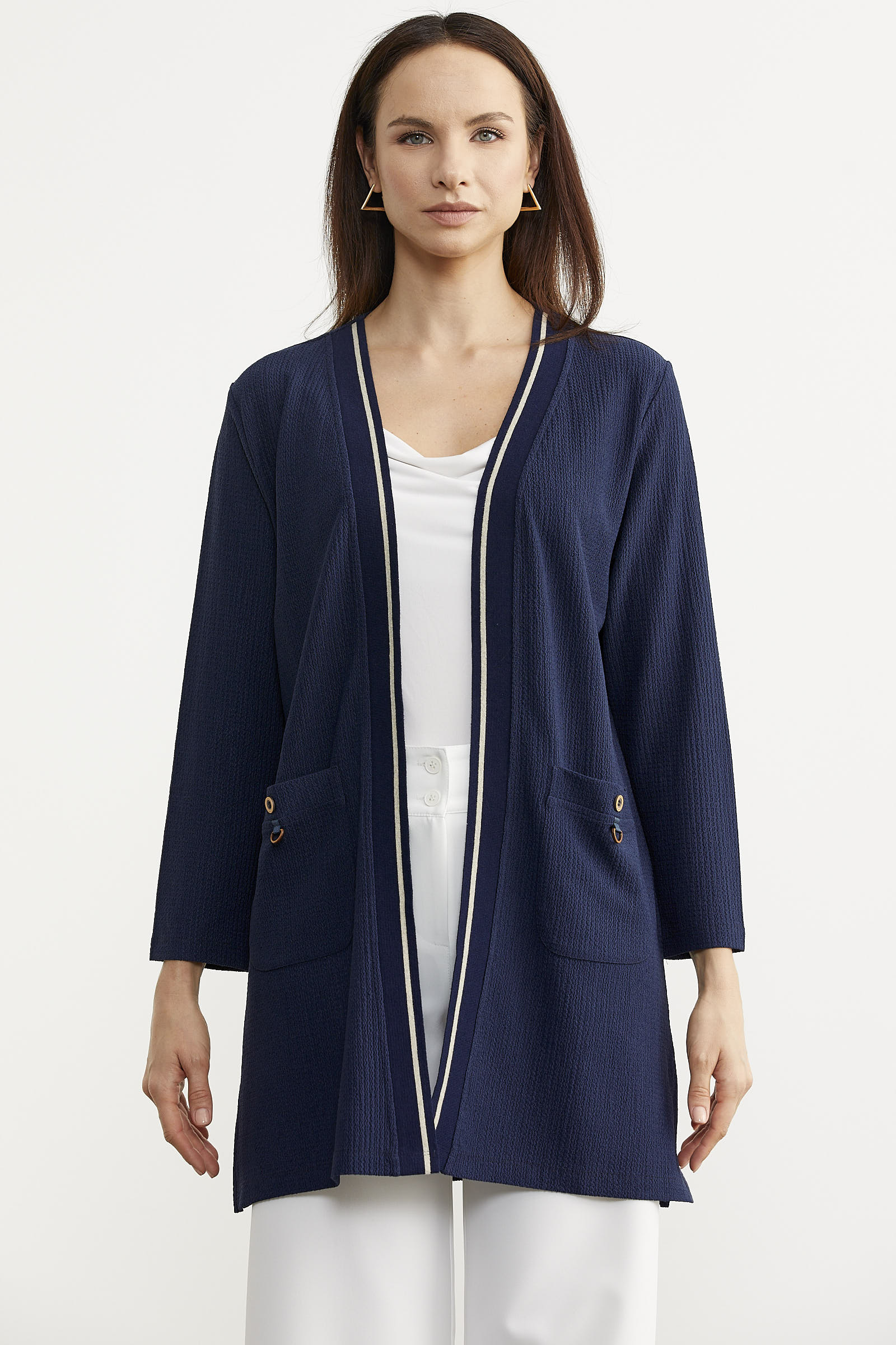 Triko Şeritli Büyük Beden Krep Ceket - Lacivert (1) Sementa