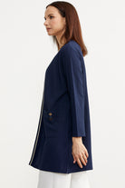 Triko Şeritli Büyük Beden Krep Ceket - Lacivert (4) Sementa