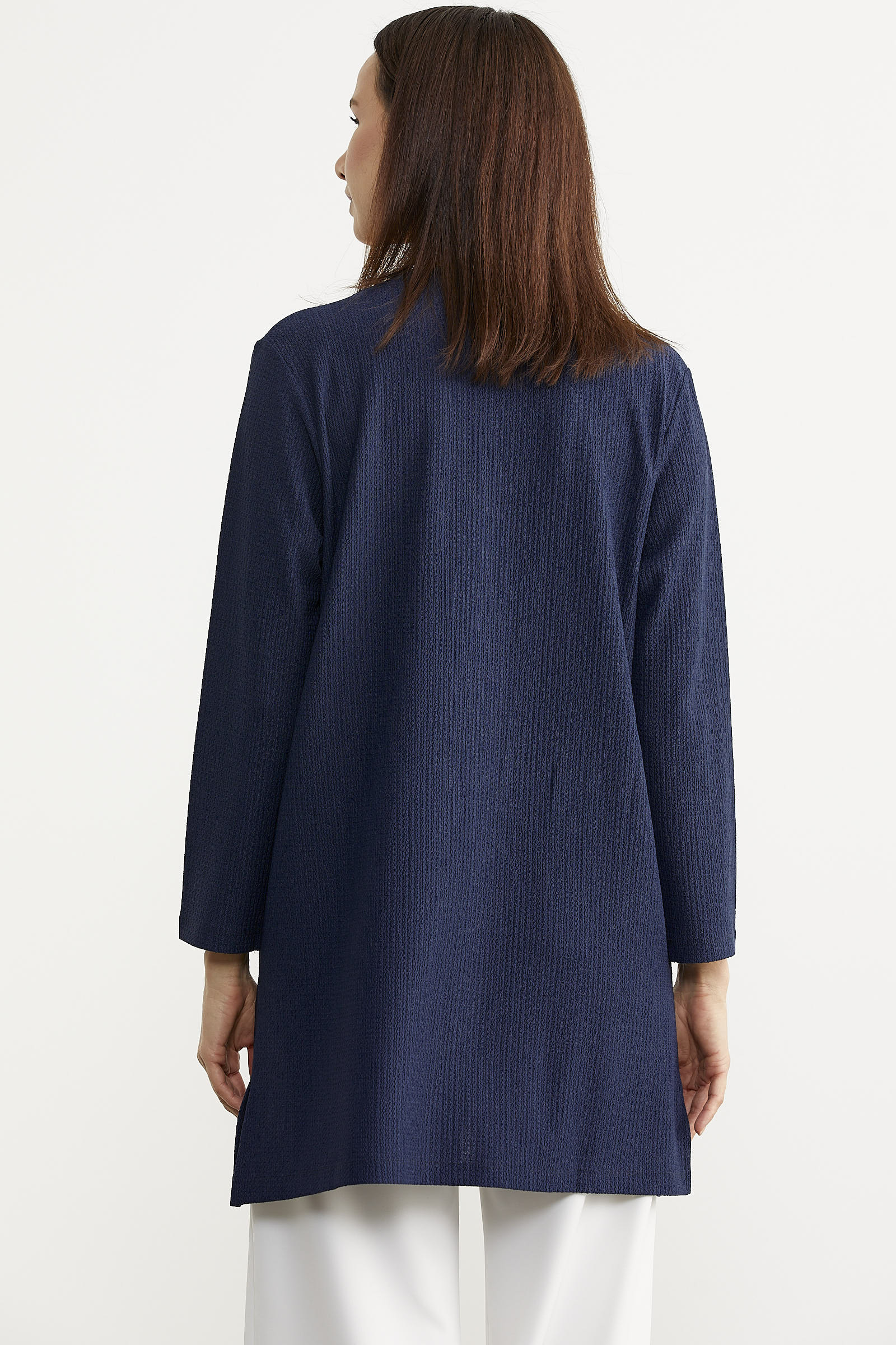 Triko Şeritli Büyük Beden Krep Ceket - Lacivert (6) Sementa