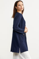 Triko Şeritli Büyük Beden Krep Ceket - Lacivert (5) Sementa