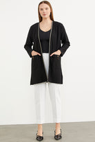 Triko Şeritli Büyük Beden Krep Ceket - Siyah (1) Sementa