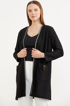 Triko Şeritli Büyük Beden Krep Ceket - Siyah (2) Sementa