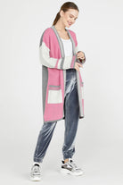 Triko Uzun Hırka - Gri - Pembe (3) Sementa