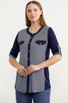 Truvakar Kol Cep Detaylı Çizgili Tişört - Lacivert (2) Sementa