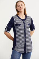 Truvakar Kol Cep Detaylı Çizgili Tişört - Lacivert (4) Sementa