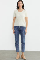 U Yaka Yünlü Triko Kazak - Kemik (1) Sementa