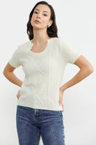 U Yaka Yünlü Triko Kazak - Kemik (3) Sementa