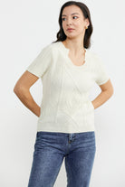 U Yaka Yünlü Triko Kazak - Kemik (4) Sementa