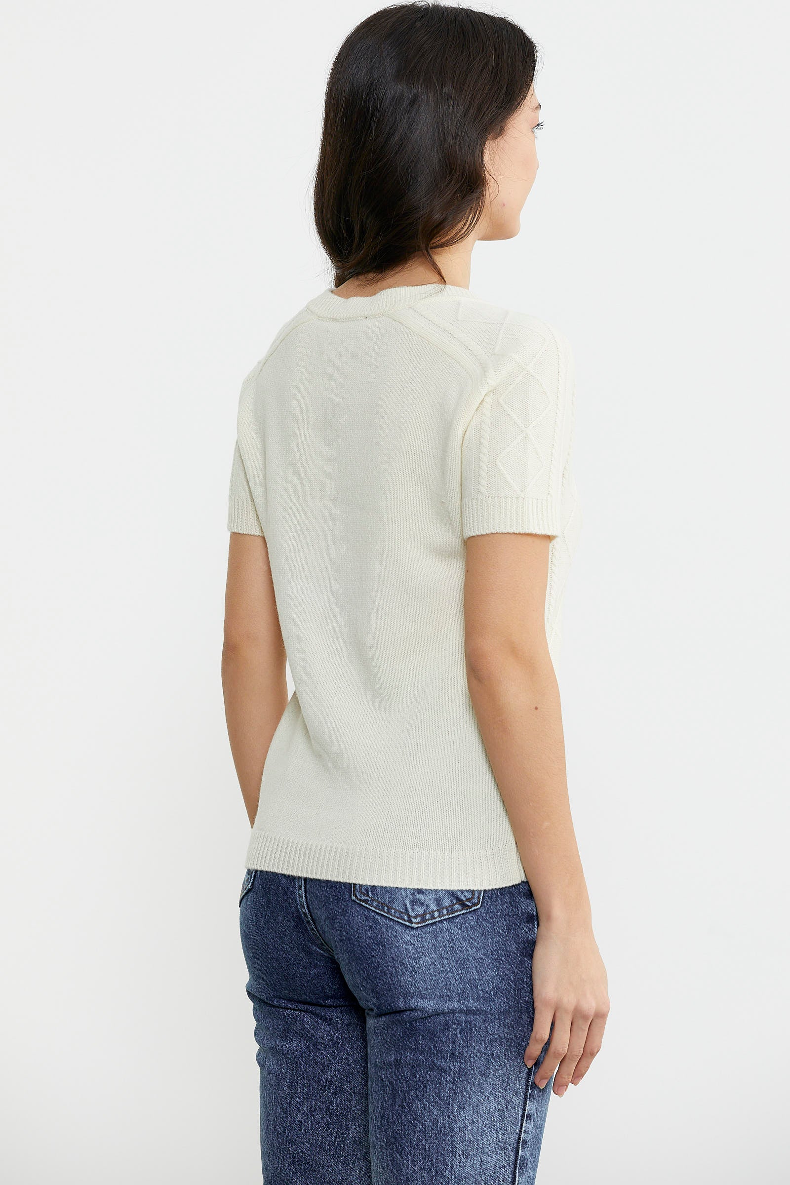 U Yaka Yünlü Triko Kazak - Kemik (5) Sementa