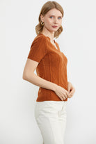 U Yaka Yünlü Triko Kazak - Kiremit (4) Sementa