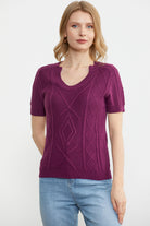 U Yaka Yünlü Triko Kazak - Mor (1) Sementa