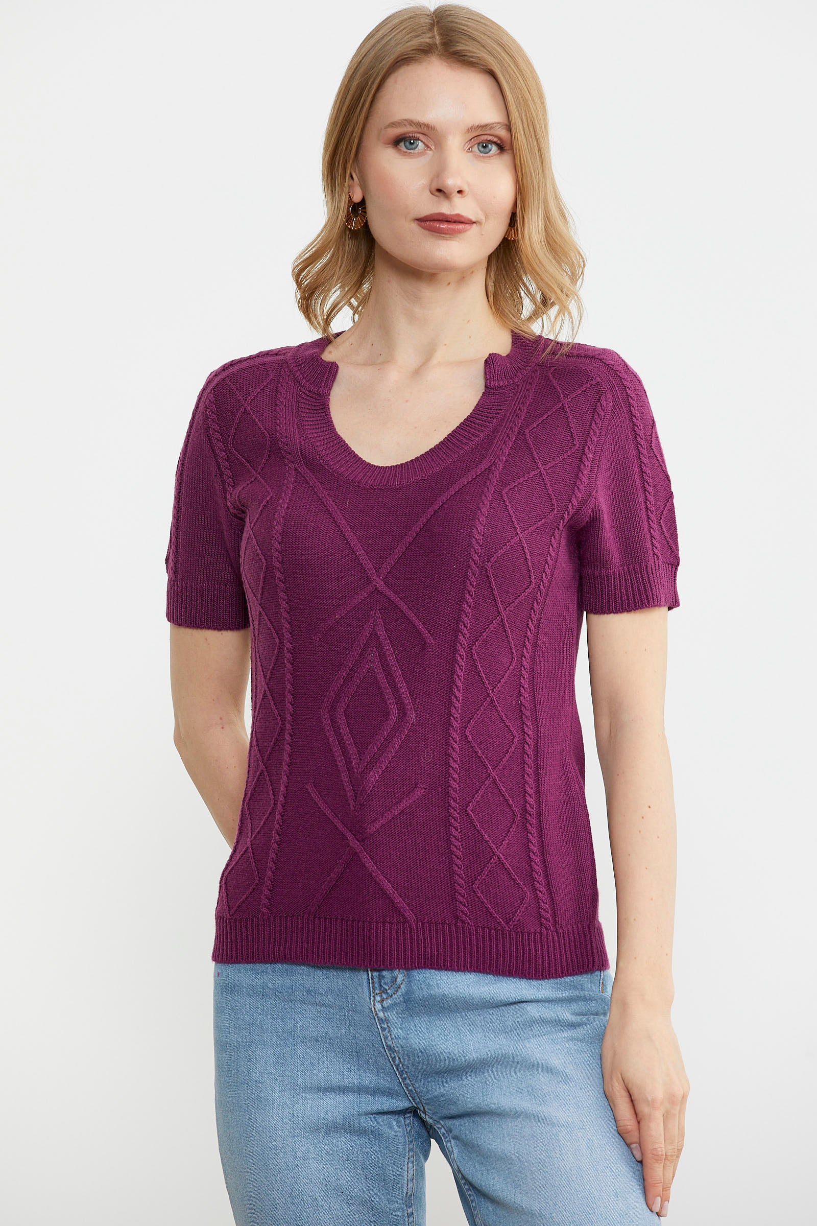 U Yaka Yünlü Triko Kazak - Mor (1) Sementa